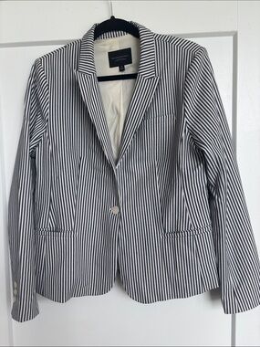 Banana Republic Navy & White Striped Blazer with Red Contrast Collar